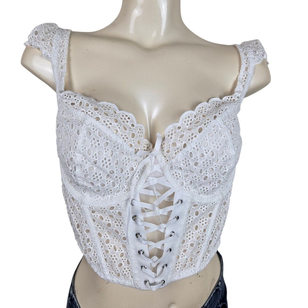 Victoria's Secret Dream Angels Eyelet Lace Corset Top L White Cottagecore Fairy